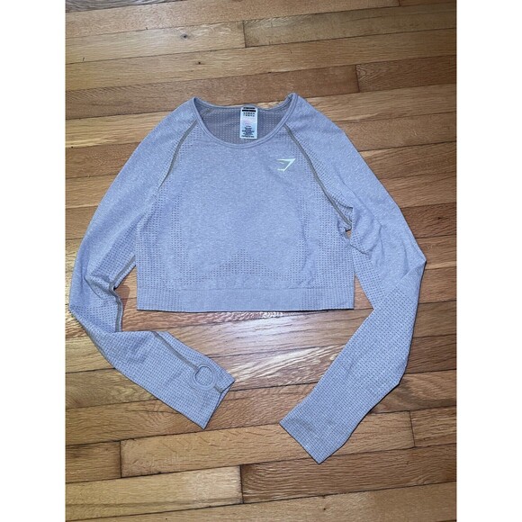 Gymshark Tops - Gymshark Vital Seamless 2.0 Long Sleeve Crop Top Size L Beige Logo Sports